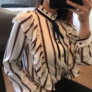 ❤️Mixed stripe print ruffle blouse